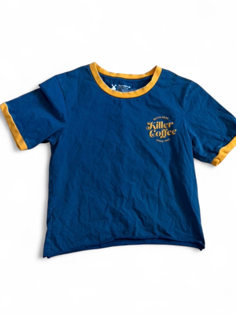 Dutch Bros Blue Tee with Gold Trim and Logo